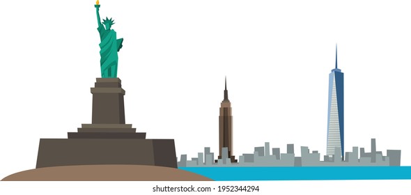 Vector illustration background landmark building statue of liberty new york on white background