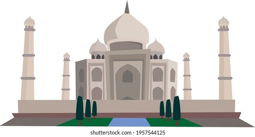 Vector illustration background landscape building taj mahal india on white background