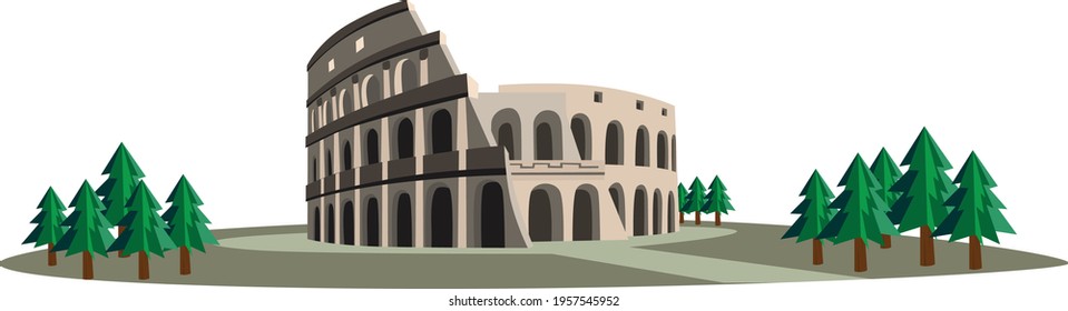 Vector illustration background landscape building colosseum italy on white background