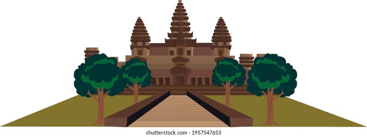 Vector illustration background landscape building cambodia on white background