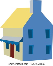 Vector illustration background landscape building cute shop on white background