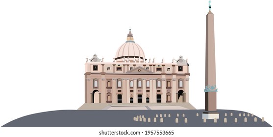 Vector illustration background landscape building vatican italy on white background