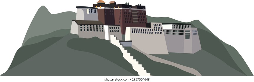 Vector illustration background landscape building tibet himalaya on white background