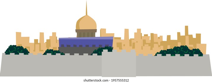 Vector illustration background landscape building Al Aqsa Mosque Palestine on white background