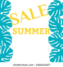 Vector illustration. Background with leaves of tropical monser with space for text. Summer sale