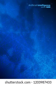 Vector illustration of a background with line. Design for intelligence technology. Glow abstract design. Wireframe geometry on dark blue sky with broken line.