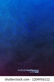 Vector illustration of a background with line. Design for intelligence technology. Glow abstract design. Wireframe geometry on dark blue background with broken line.