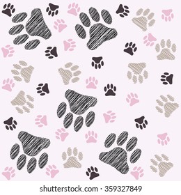 Vector illustration background of many pets paw