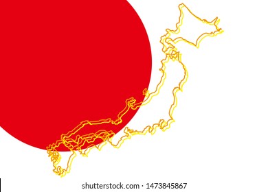 Vector illustration background material, japan flag, japan map, japan image, east asian region problems