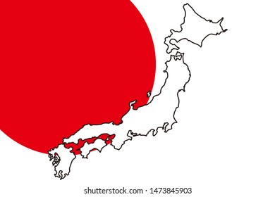 Vector illustration background material, japan flag, japan map, japan image, east asian region problems