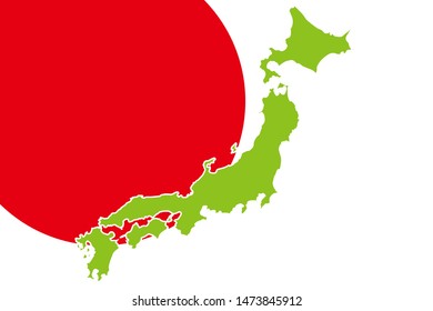 Vector illustration background material, japan flag, japan map, japan image, east asian region problems