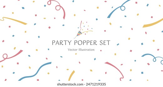 Vector illustration background material of a party with confetti and paper streamers flying out of a party popper : Wide