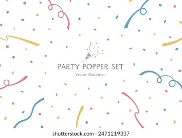 Vector illustration background material of a party with confetti and paper streamers flying out of a party popper : Horizontal position