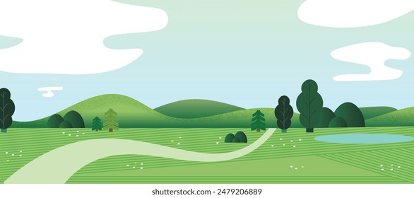 Vector illustration Background a meadow in Daytime.