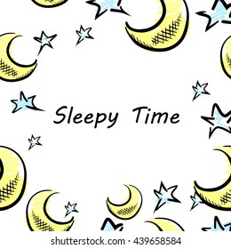 Vector illustration of background with moon and stars.