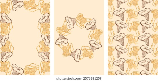 Vector illustration, background with mushrooms. Mushrooms are painted in vintage style. Doodle style.