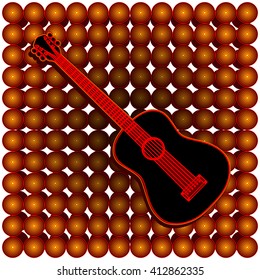 Vector illustration of a background music icon, flat acoustic guitar against a background of circles. Isolated objects can be used with any text or image.