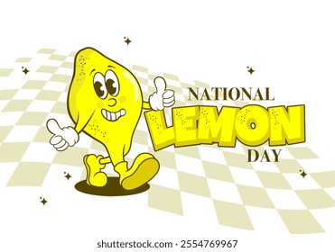 vector illustration of a background for national lemon  day, groovy character lemon