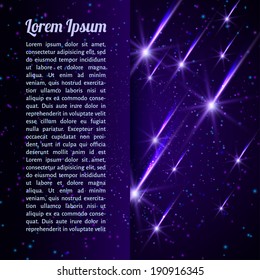 vector illustration. background with night sky and shooting meteor, and place for text
