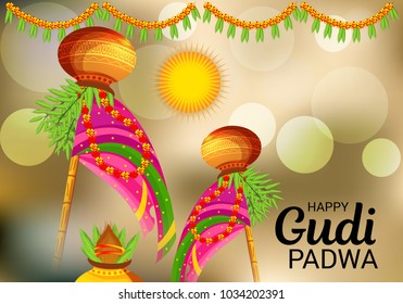Vector illustration of a Background for Occasion Gudi Padwa Celebration (Marathi New Year).