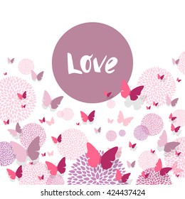 Vector Illustration of a Background with Paper Butterflies and Floral Design Elements