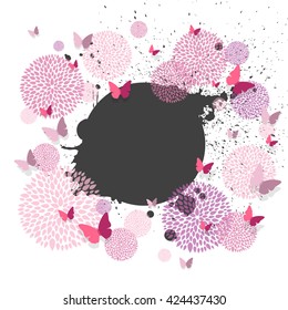 Vector Illustration of a Background with Paper Butterflies and Floral Design Elements