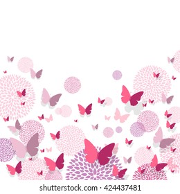 Vector Illustration of a Background with Paper Butterflies and Floral Design Elements