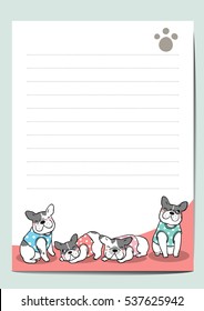Vector illustration background paper note of pug dog.Doodle cartoon style.