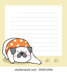 Vector illustration background paper note of cute pug on yellow.