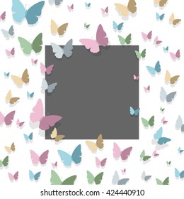 Vector Illustration of a Background with Pastel Colored Paper Butterflies