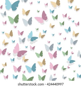 Vector Illustration of a Background with Pastel Colored Paper Butterflies