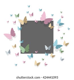 Vector Illustration of a Background with Pastel Colored Paper Butterflies