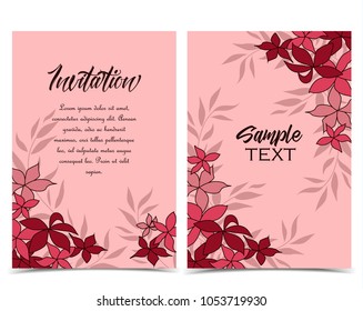 Vector illustration background with pink flowers. Set of greeting cards