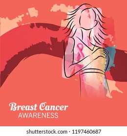 vector illustration of a Background with pink ribbon for breast cancer awareness.