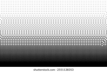 Vector illustration of background with pixel texture of linear monochrome gradient bitmap. Abstract grunge wallpaper. Halftone surface. Retro overlay. Glitch effect.