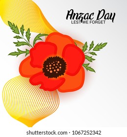 Vector illustration of a Background  with poppies and text Lest we forget.