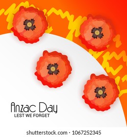 Vector illustration of a Background  with poppies and text Lest we forget.
