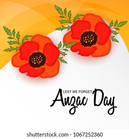 Vector illustration of a Background  with poppies and text Lest we forget.