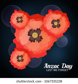 Vector illustration of a Background  with poppies and text Lest we forget.