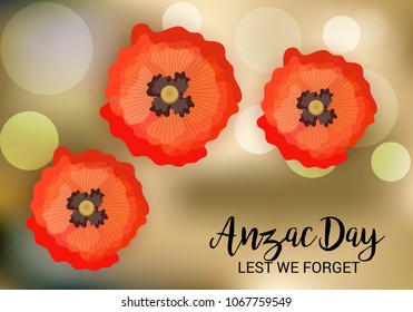 Vector illustration of a Background  with poppies and text Lest we forget.