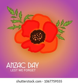 Vector illustration of a Background  with poppies and text Lest we forget.