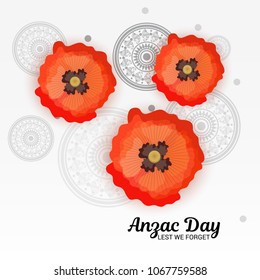 Vector illustration of a Background  with poppies and text Lest we forget.