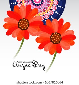 Vector illustration of a Background  with poppies and text Lest we forget.