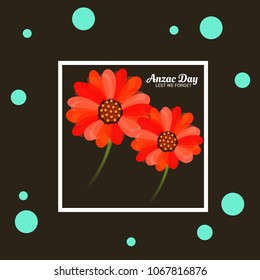 Vector illustration of a Background  with poppies and text Lest we forget.