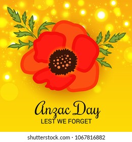 Vector illustration of a Background  with poppies and text Lest we forget.