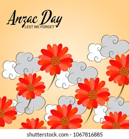 Vector illustration of a Background  with poppies and text Lest we forget.