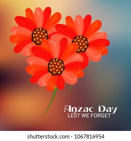Vector illustration of a Background  with poppies and text Lest we forget.
