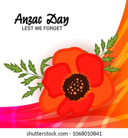 Vector illustration of a Background  with poppies and text Lest we forget.
