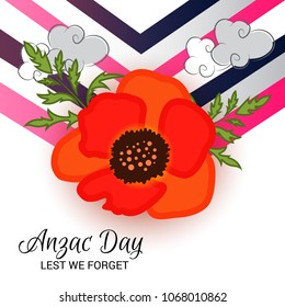 Vector illustration of a Background  with poppies and text Lest we forget.