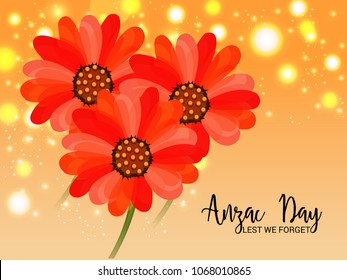 Vector illustration of a Background  with poppies and text Lest we forget.